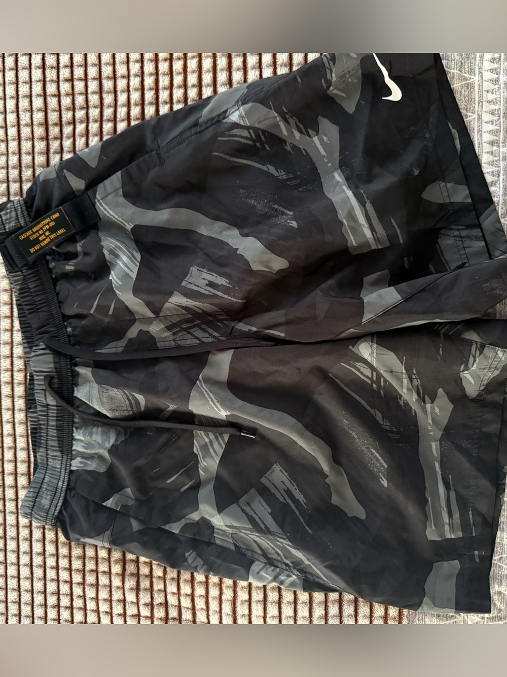 Nike Men’s Black Swim Shorts with Gray Abstract Brush Print